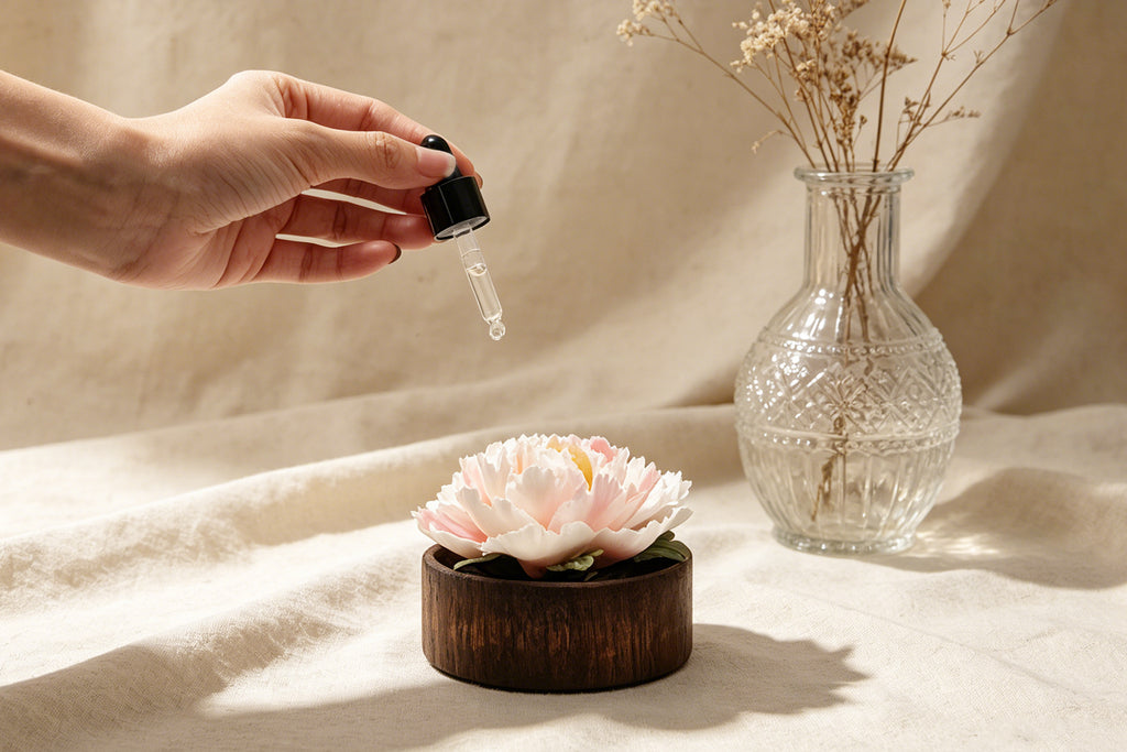 【HS0204】Hand-Sculpted Peony Ceramic Essential Oil Diffuser - Waterless & Silent